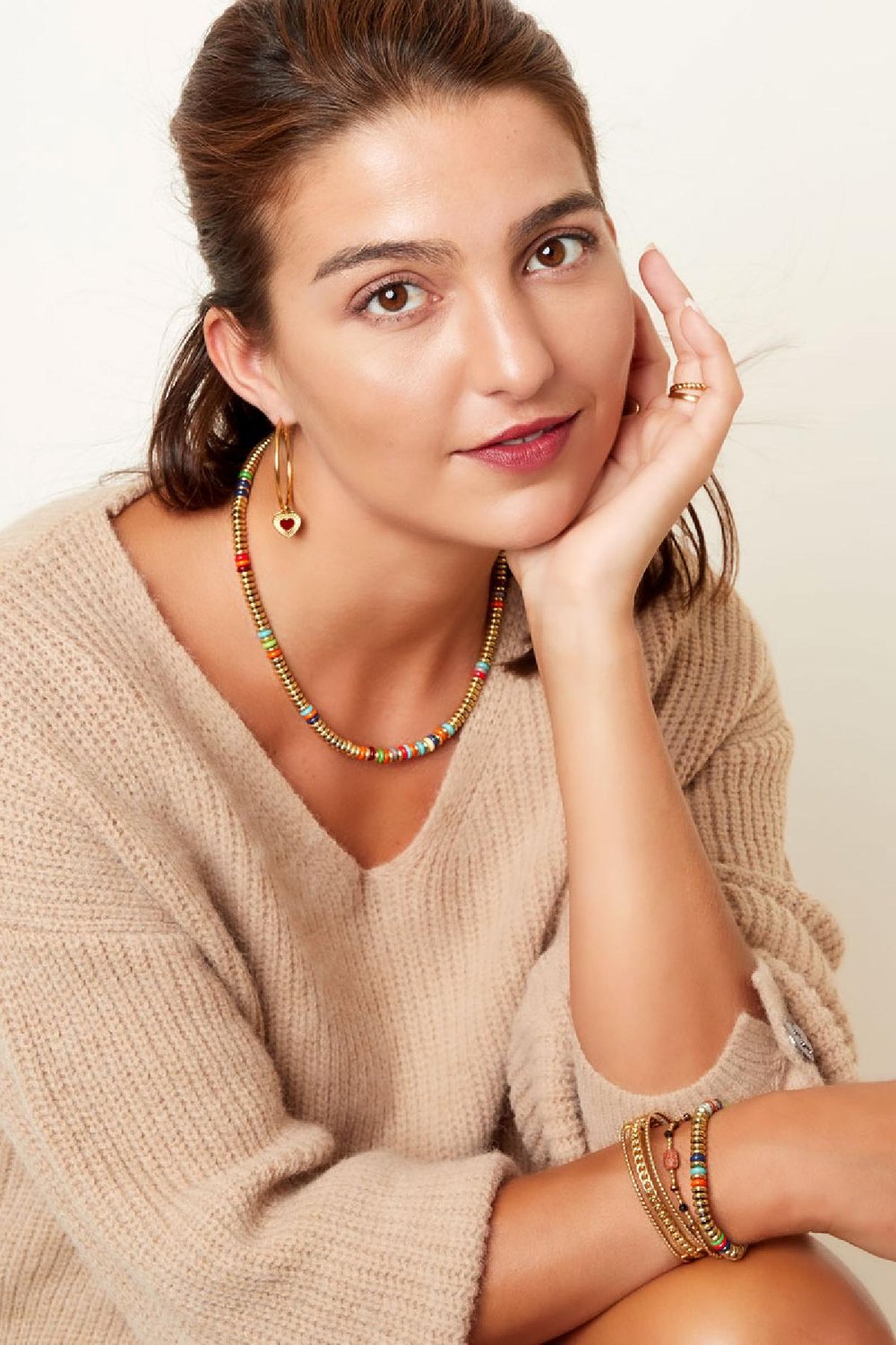 Collier avec perles plates - Couleur or Multicouleur Acier inoxydable h5Image4